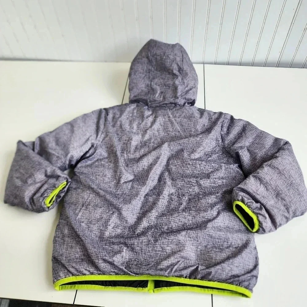 Eddie Bauer Reversible Jacket Boys Black Gray Green Puffer Hooded Down L (14)